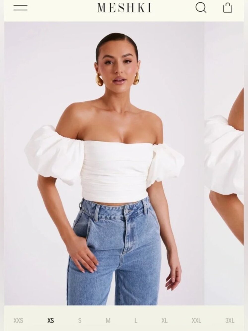 NWT White Puff-sleeve Meshki Crop Top, Size Small